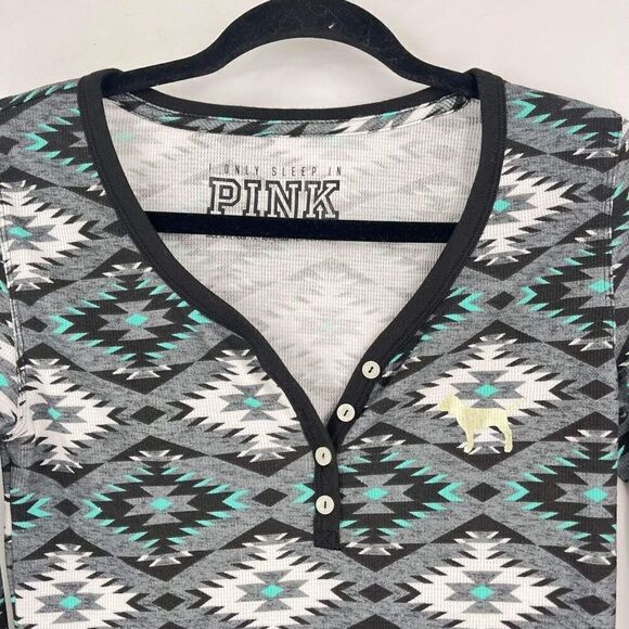 Victoria’s Secret Tribal Southwestern Print Long Sleeve Ribbed Henley Top Small - Picture 4 of 8